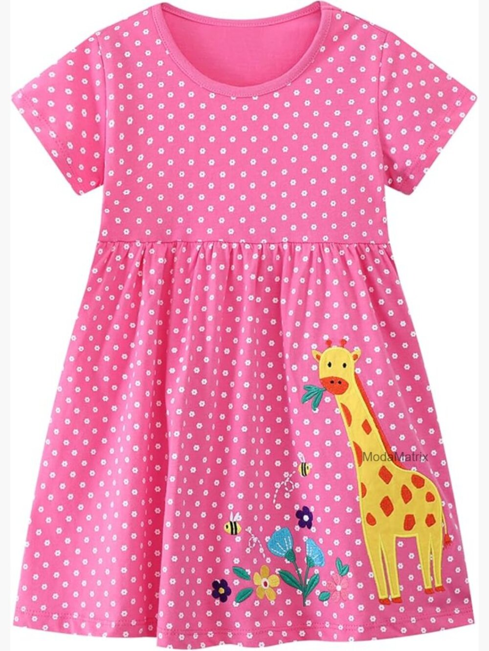 Toddler Girls Cotton Casual Short Sleeve Striped Jersey Dress with Dinosaur
